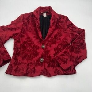 Painted Pony Red Velvet Damask Blazer Jacket Womens Medium Made in USA Vintage